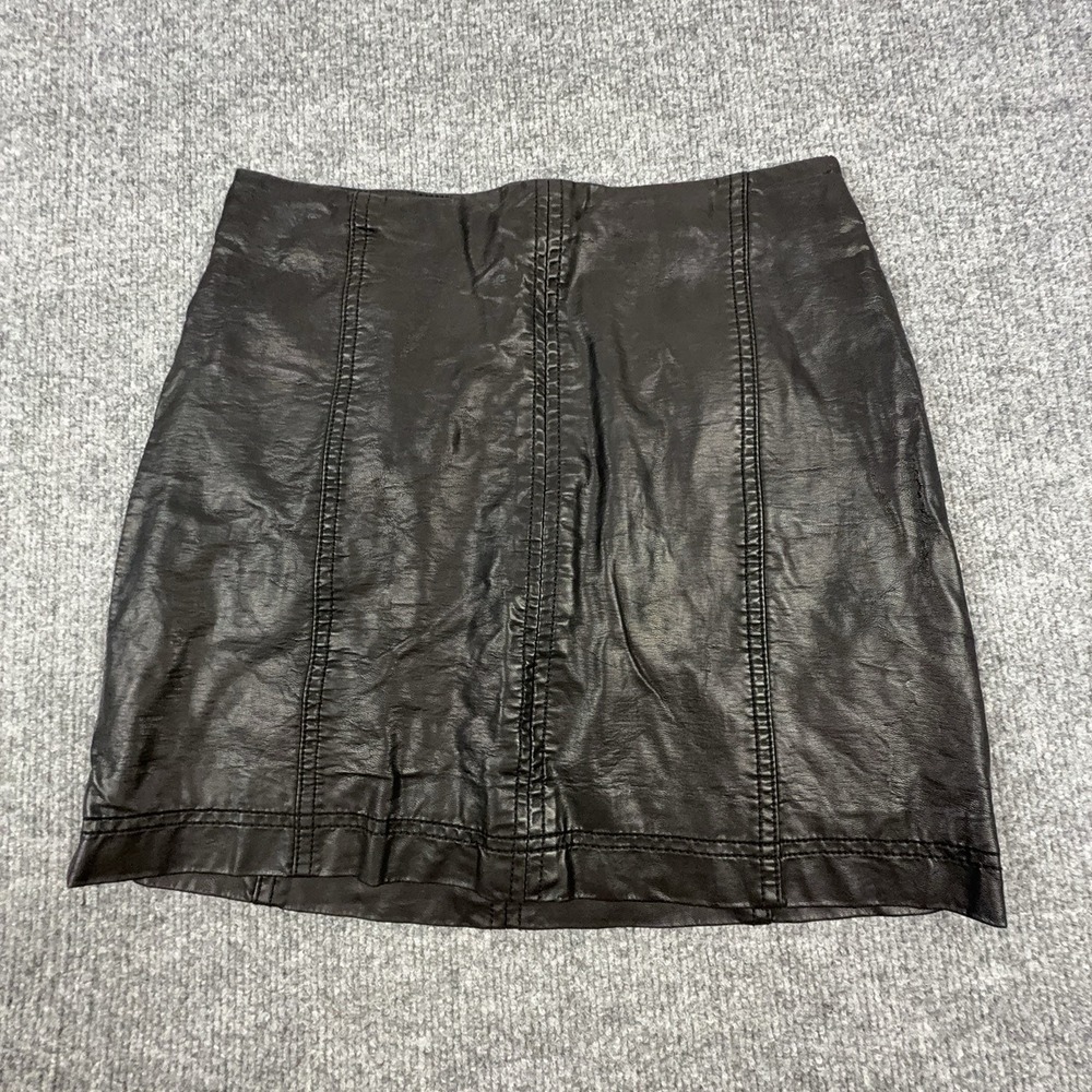 Free People Skirt Womens 4 Black Faux Leather Pencil Mini Exposed Zip Lined